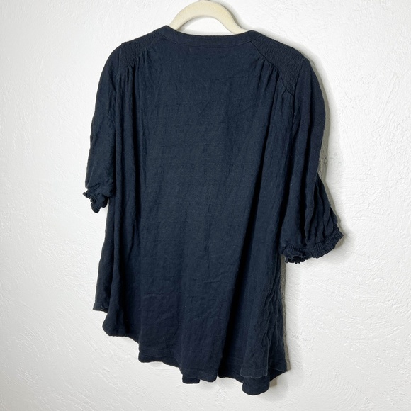 Free People | Black Blouse Fever Dream Split Neck Top Ruffle Medium - Picture 12 of 12